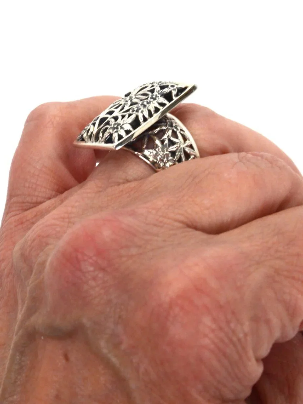 Designer EXEX Claudia Agudelo Sterling Silver Floral Statement Ring Size 9